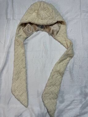 Eugenia Kim Ivory Textured Knit Hood Scarf Satin Lined Long Ties One Size